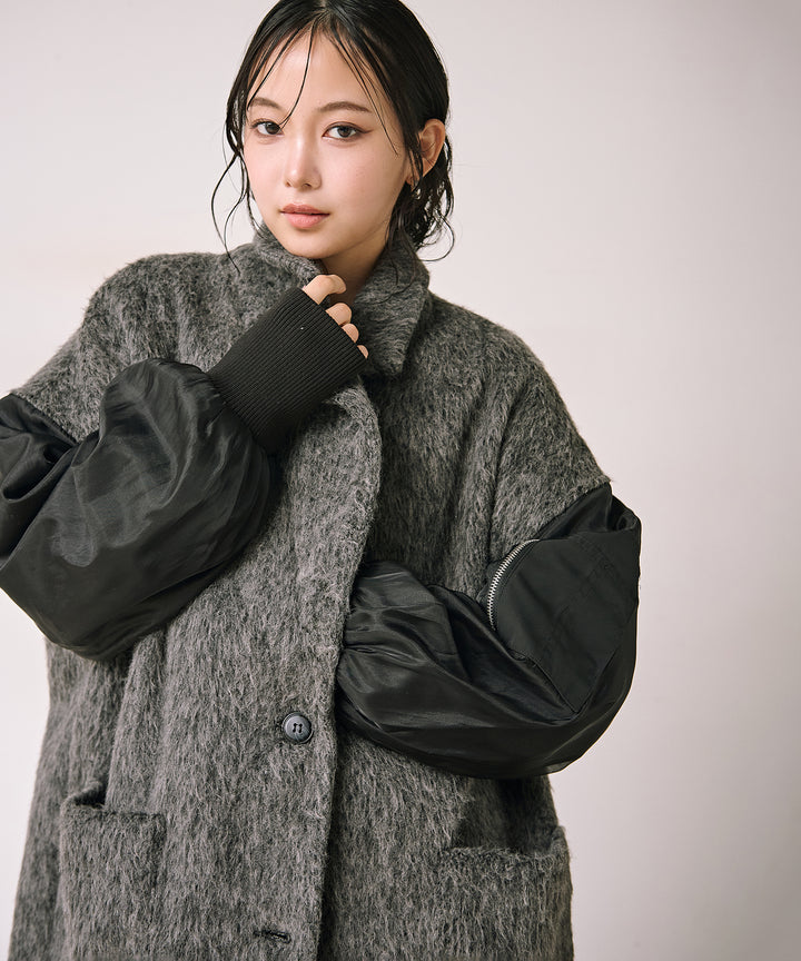 [SET]Doubles Mix Shaggy Coat+Tension Flare Knit Onepiece
