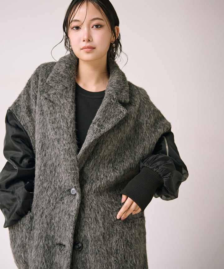 [SET]Doubles Mix Shaggy Coat+Tension Flare Knit Onepiece