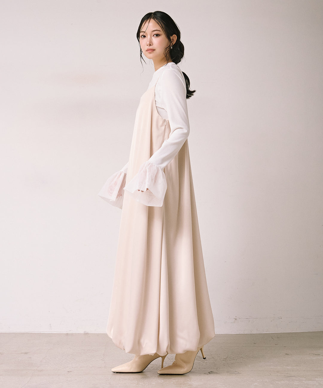 [SET]Luminous Satin Balloon C/A Onepiece+Combination Bell Top