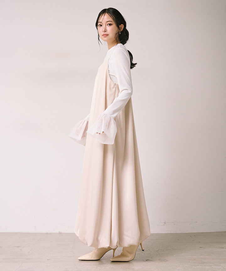 [SET]Luminous Satin Balloon C/A Onepiece+Combination Bell Top