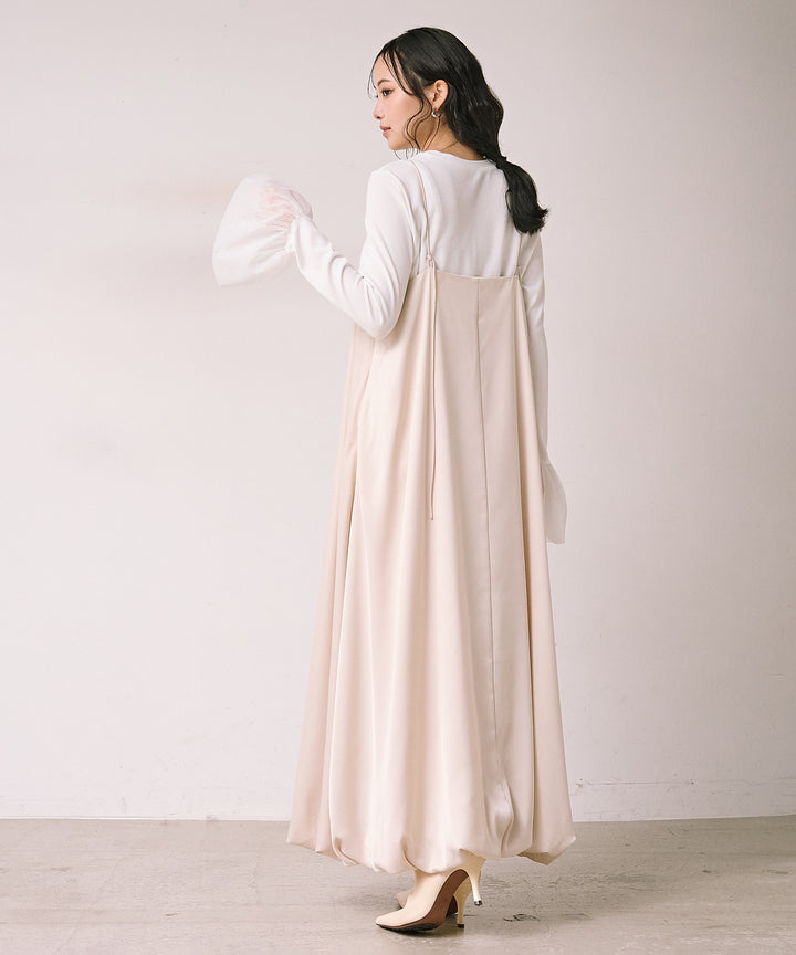 [SET]Luminous Satin Balloon C/A Onepiece+Combination Bell Top