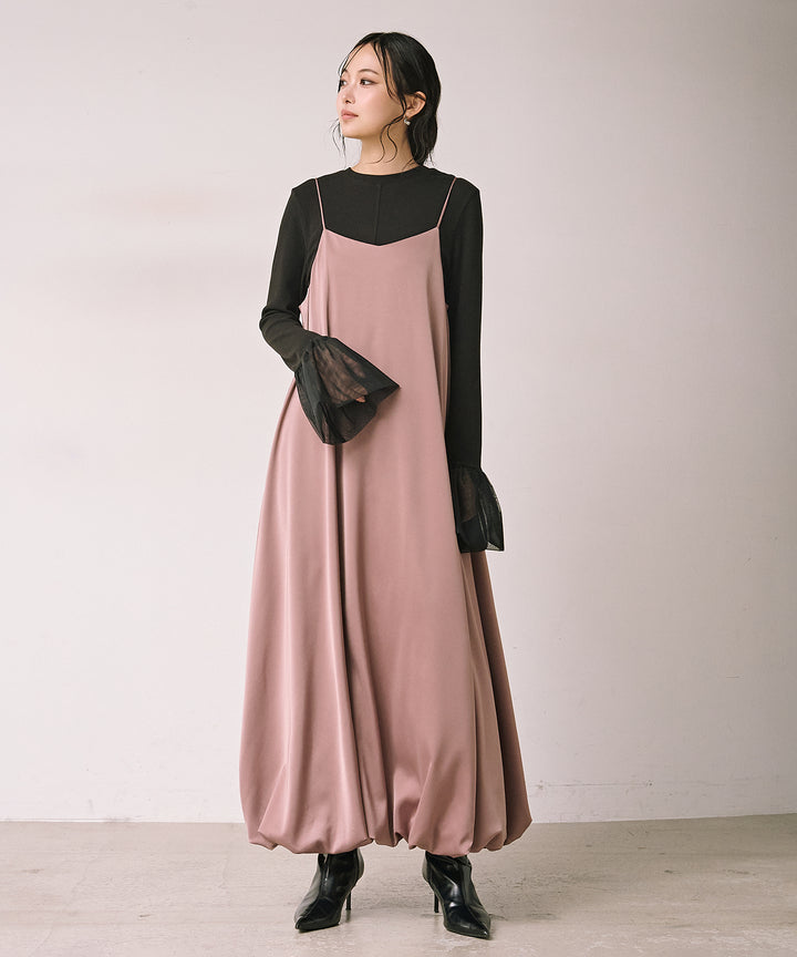 [SET]Luminous Satin Balloon C/A Onepiece+Combination Bell Top