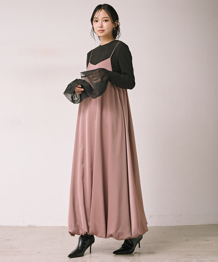 [SET]Luminous Satin Balloon C/A Onepiece+Combination Bell Top