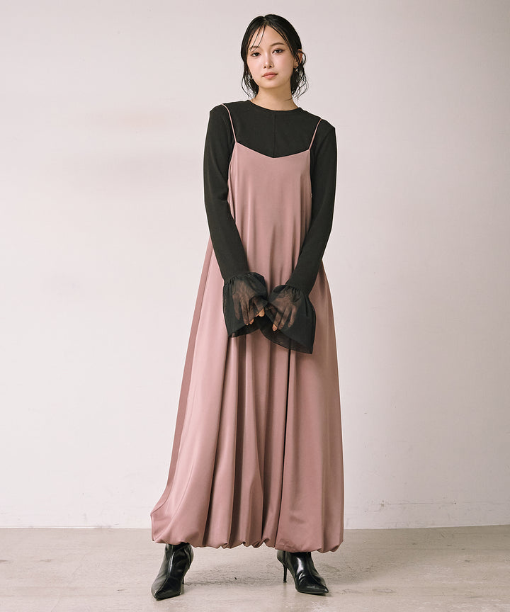 [SET]Luminous Satin Balloon C/A Onepiece+Combination Bell Top