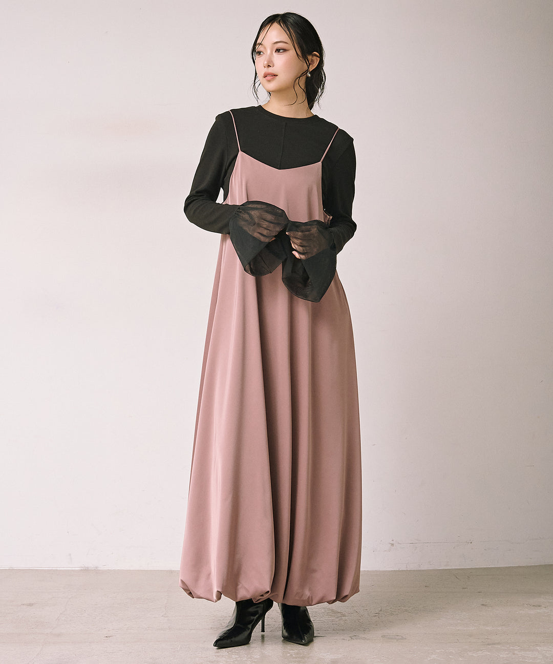 [SET]Luminous Satin Balloon C/A Onepiece+Combination Bell Top