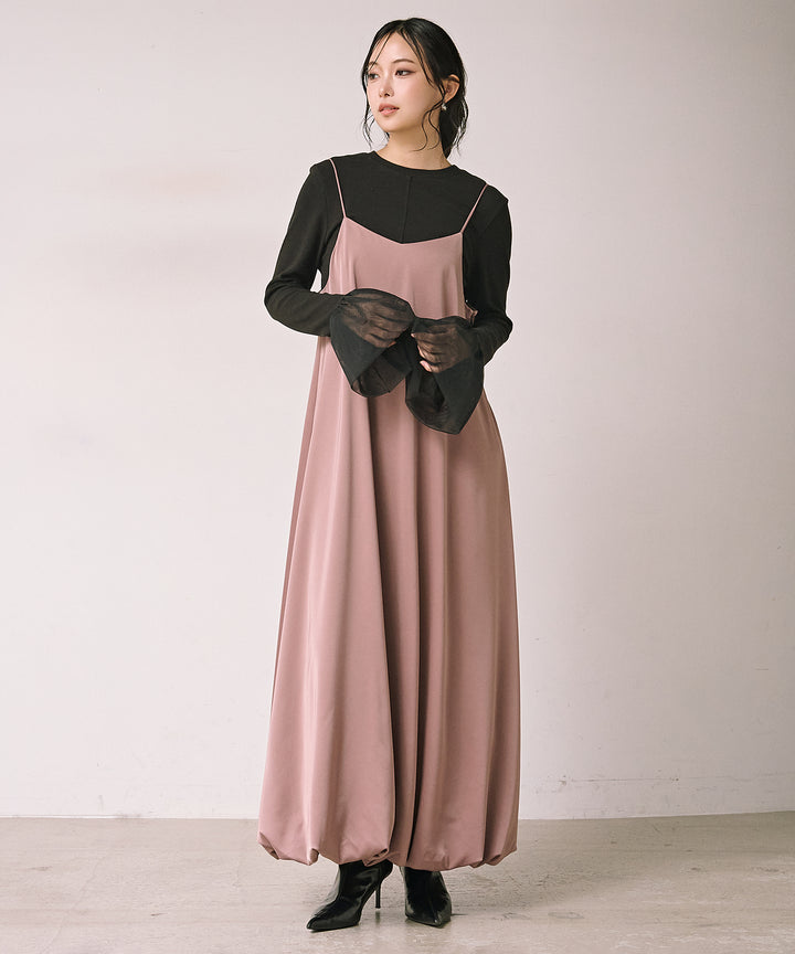 [SET]Luminous Satin Balloon C/A Onepiece+Combination Bell Top