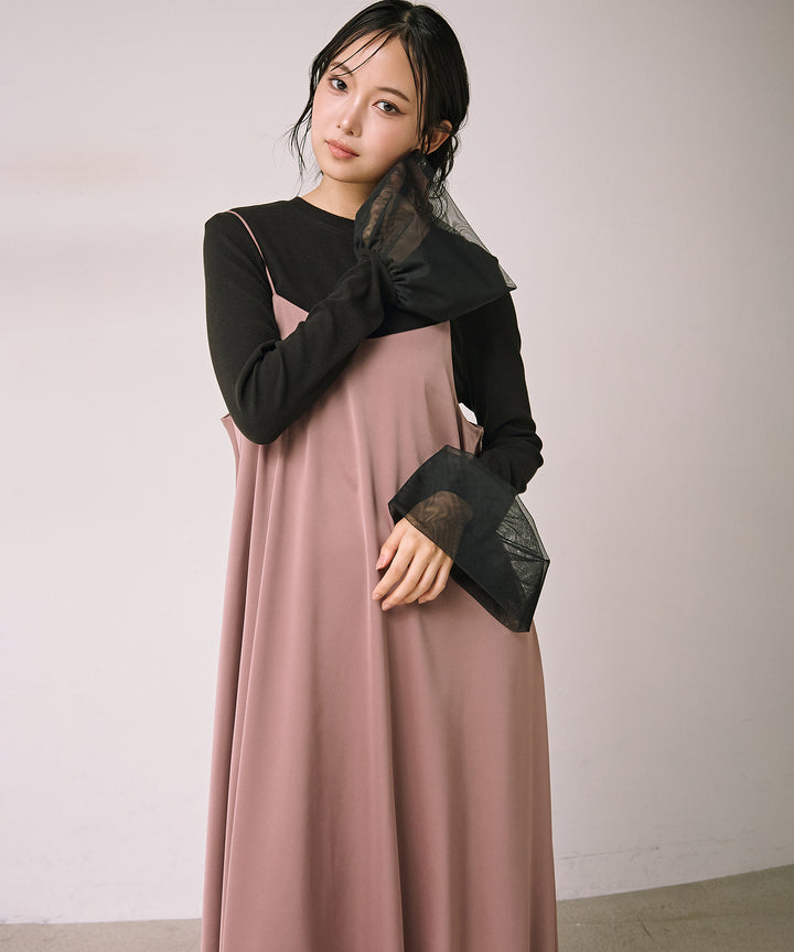 [SET]Luminous Satin Balloon C/A Onepiece+Combination Bell Top