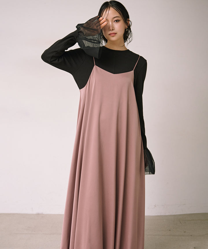 [SET]Luminous Satin Balloon C/A Onepiece+Combination Bell Top