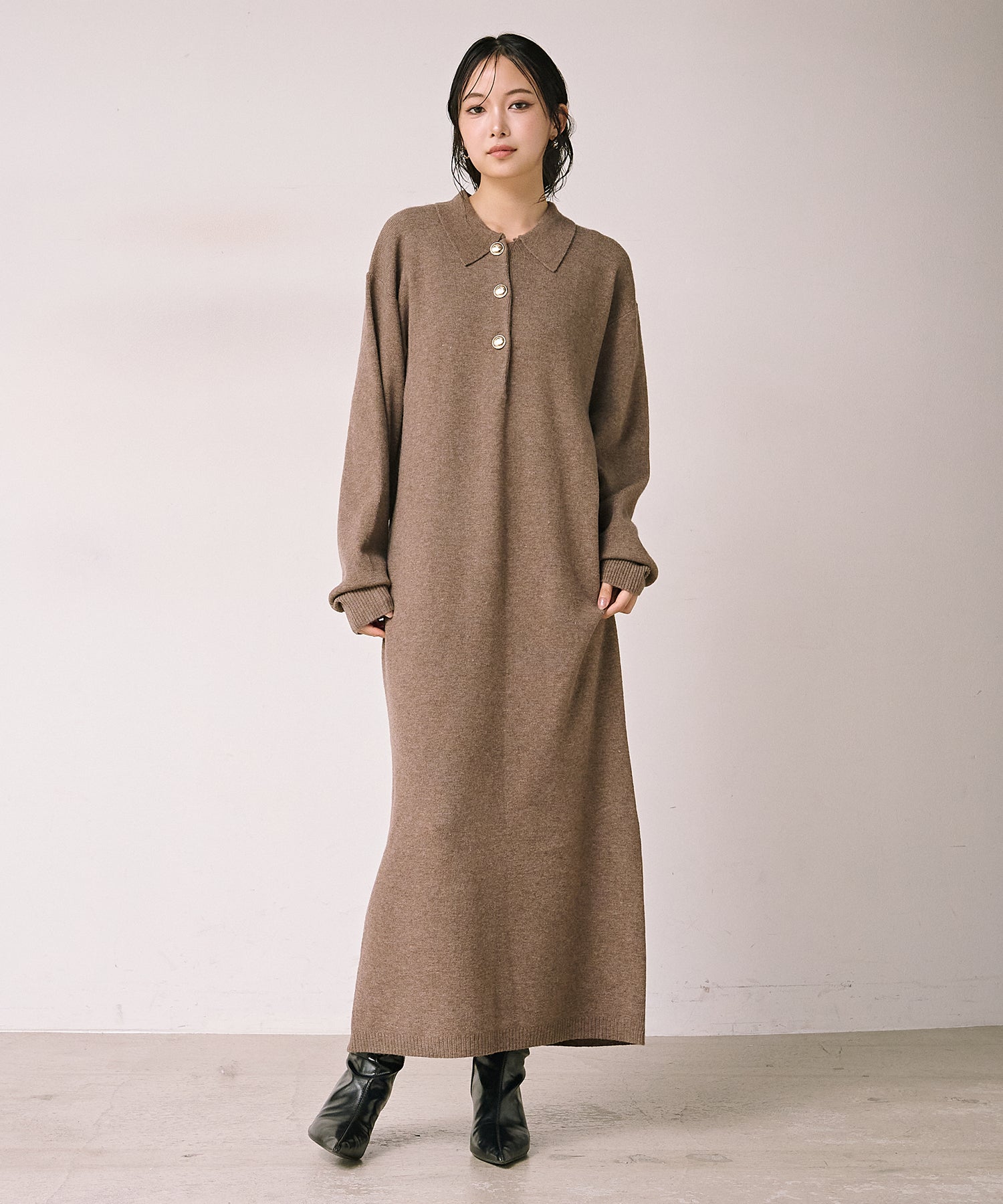 eliuu)Polo Airy Knit Onepiece – MIELI INVARIANT
