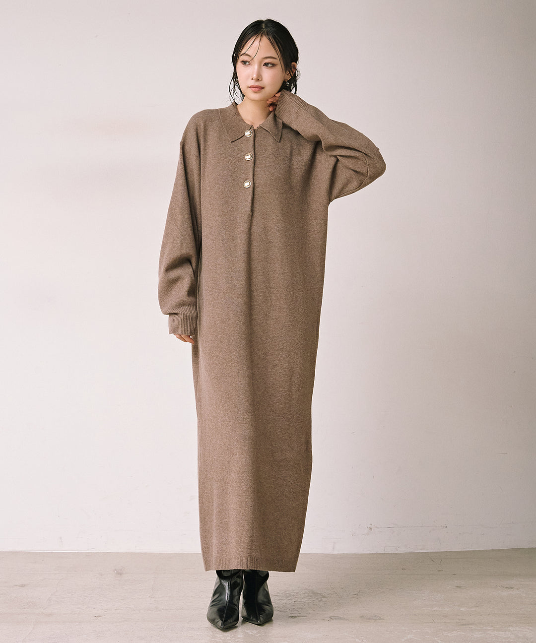 (eliuu)Polo Airy Knit Onepiece
