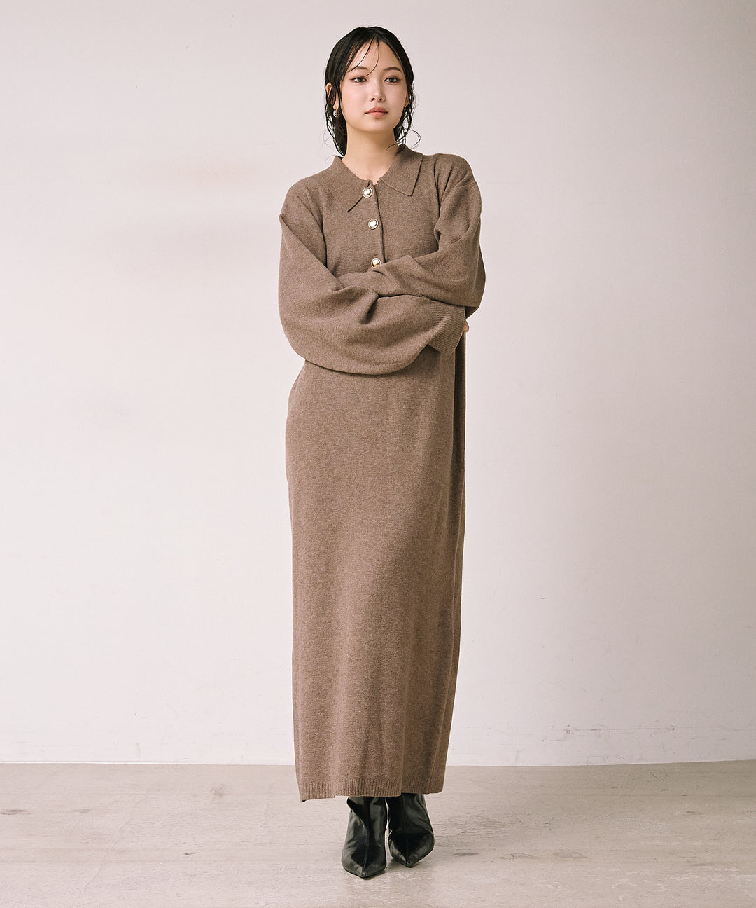 (eliuu)Polo Airy Knit Onepiece