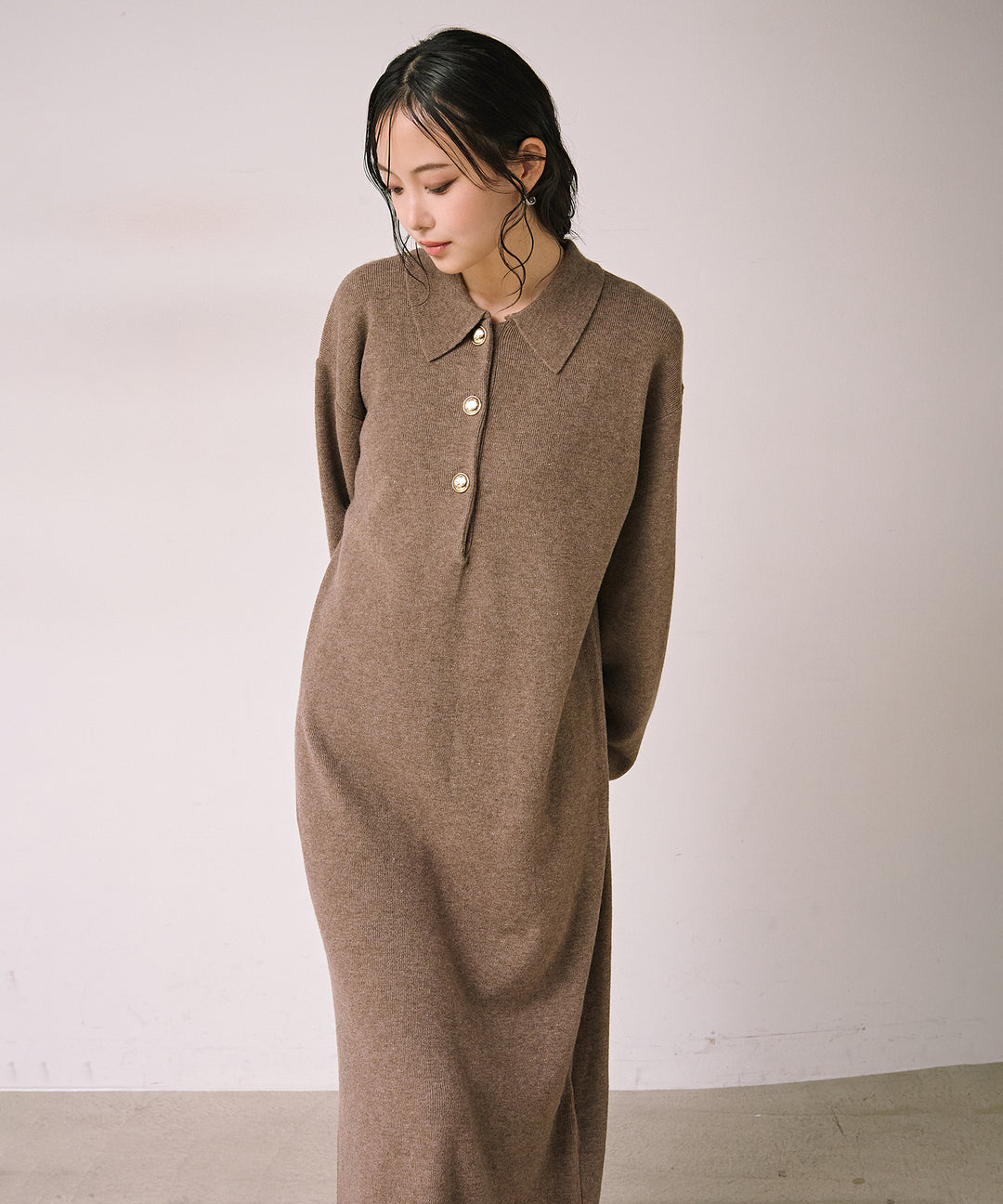 (eliuu)Polo Airy Knit Onepiece