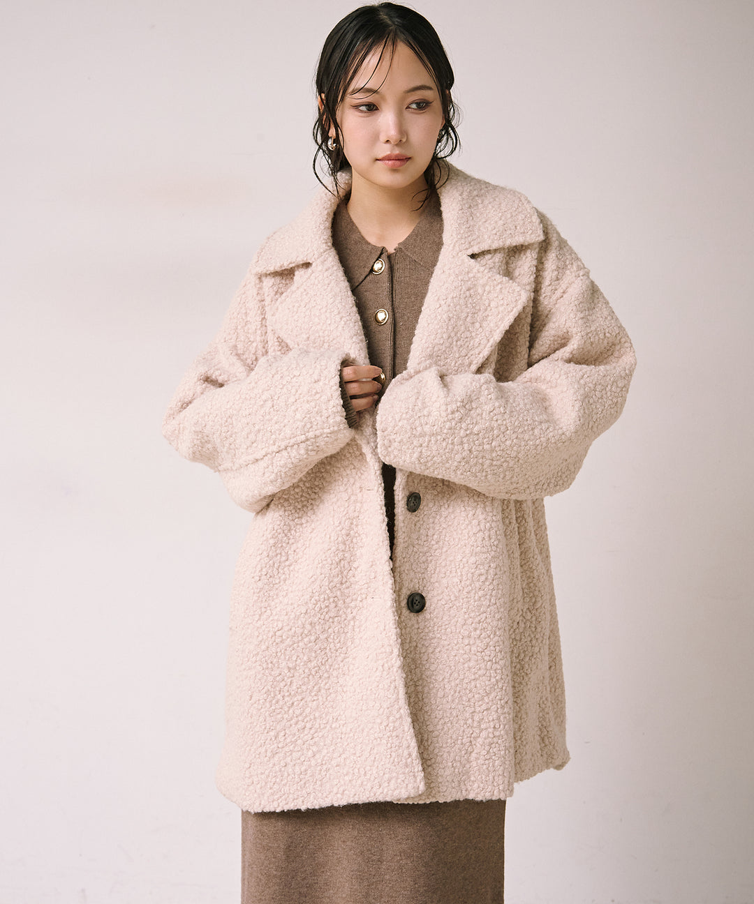(eliuu)Loop Tweed Jacket Coat