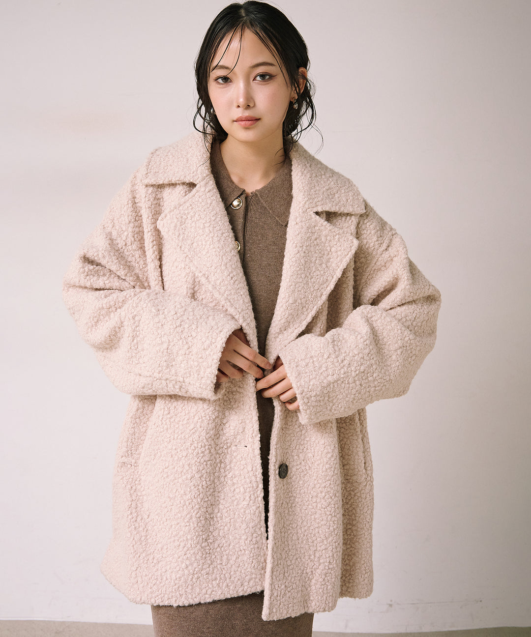 (eliuu)Loop Tweed Jacket Coat