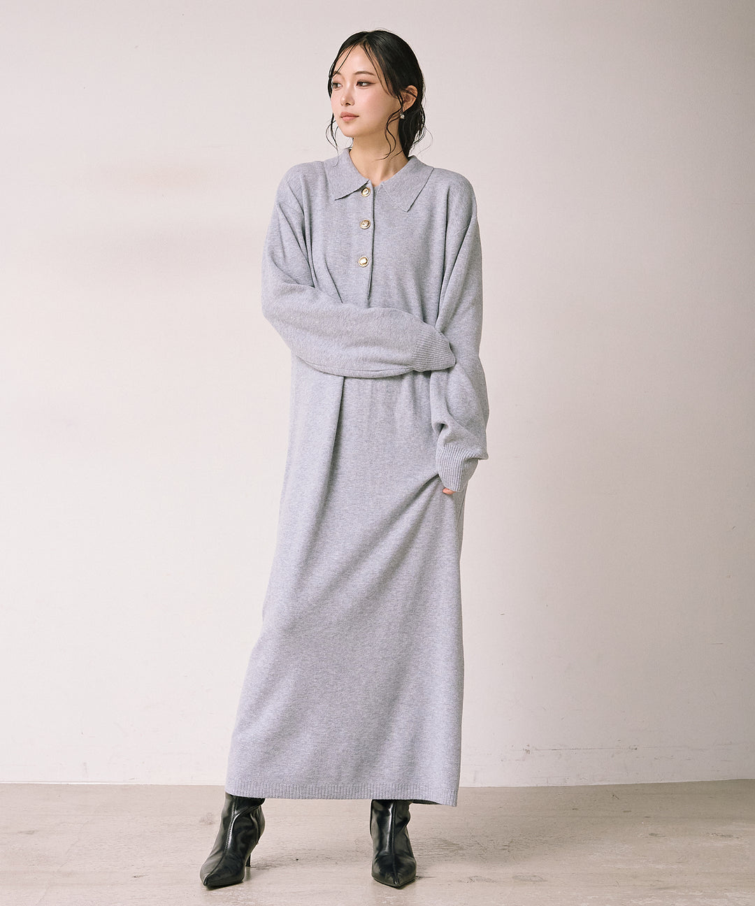 (eliuu)Polo Airy Knit Onepiece