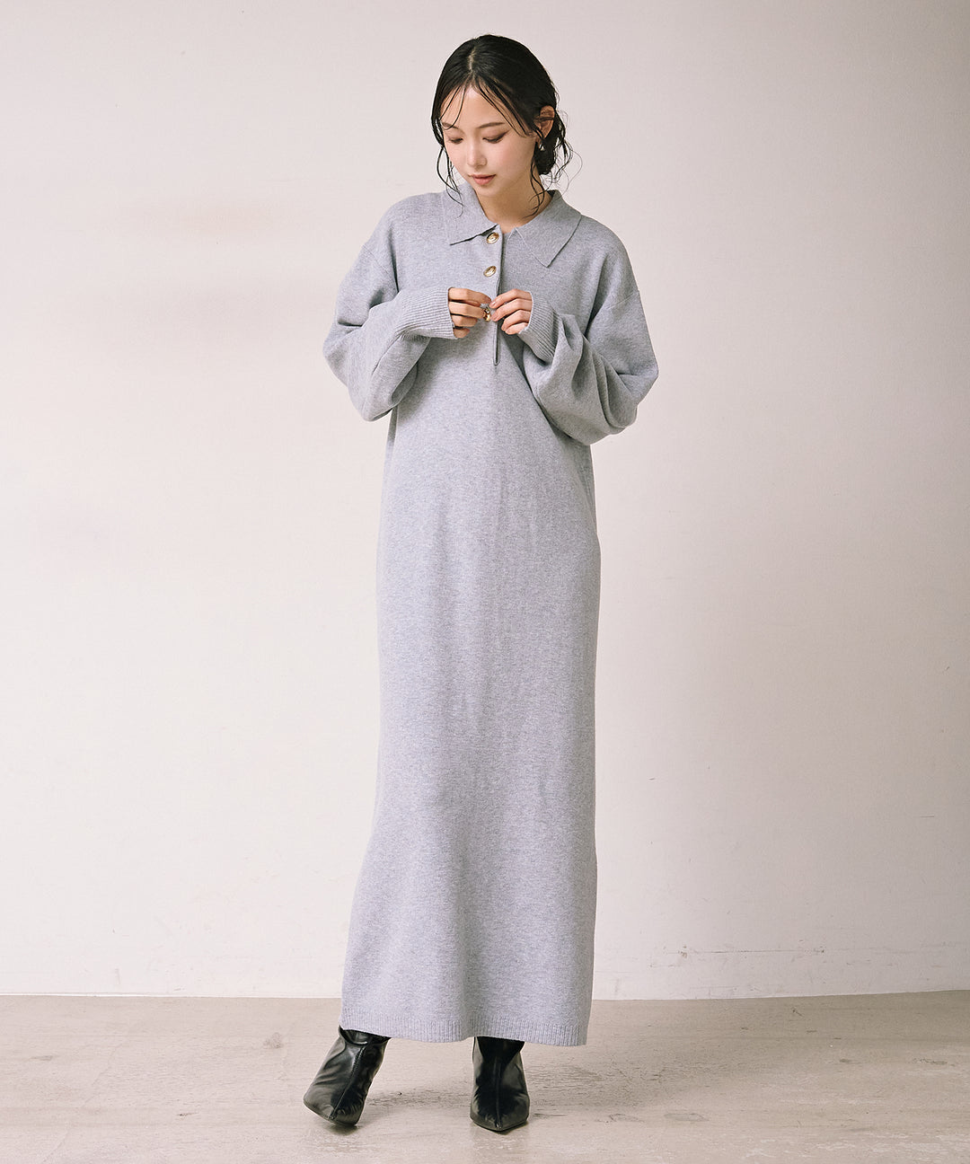 (eliuu)Polo Airy Knit Onepiece