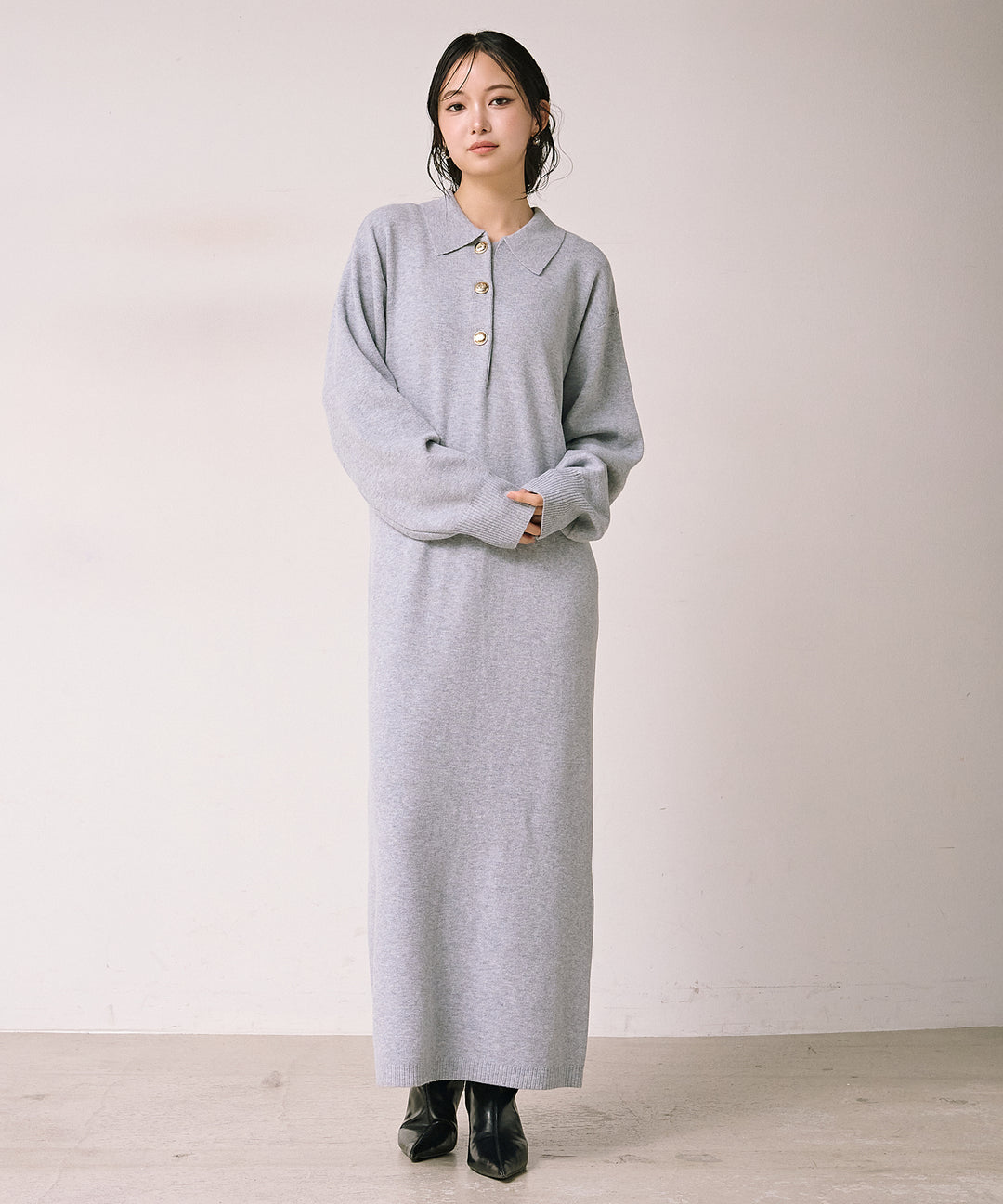 (eliuu)Polo Airy Knit Onepiece
