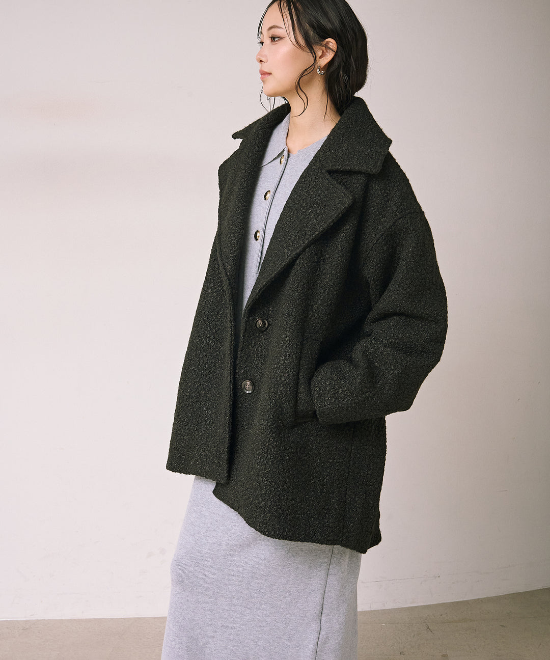 (eliuu)Loop Tweed Jacket Coat