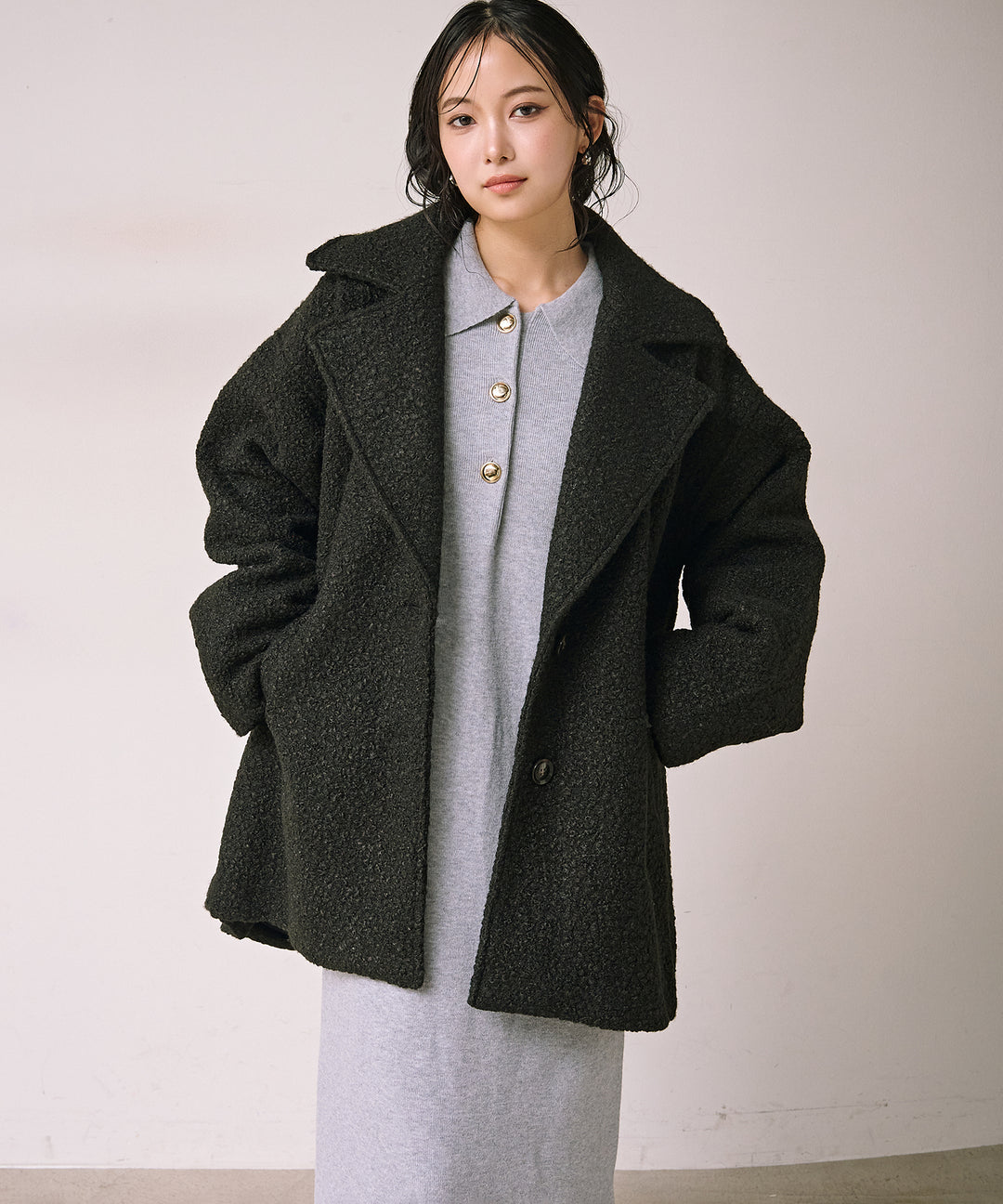 (eliuu)Loop Tweed Jacket Coat