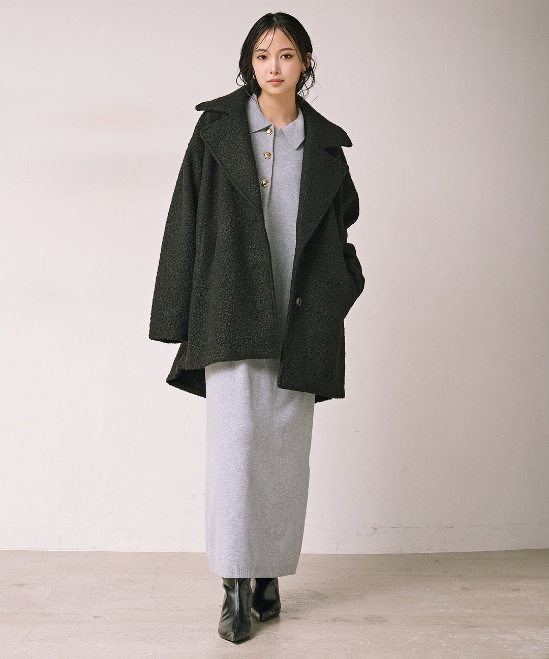(eliuu)Loop Tweed Jacket Coat