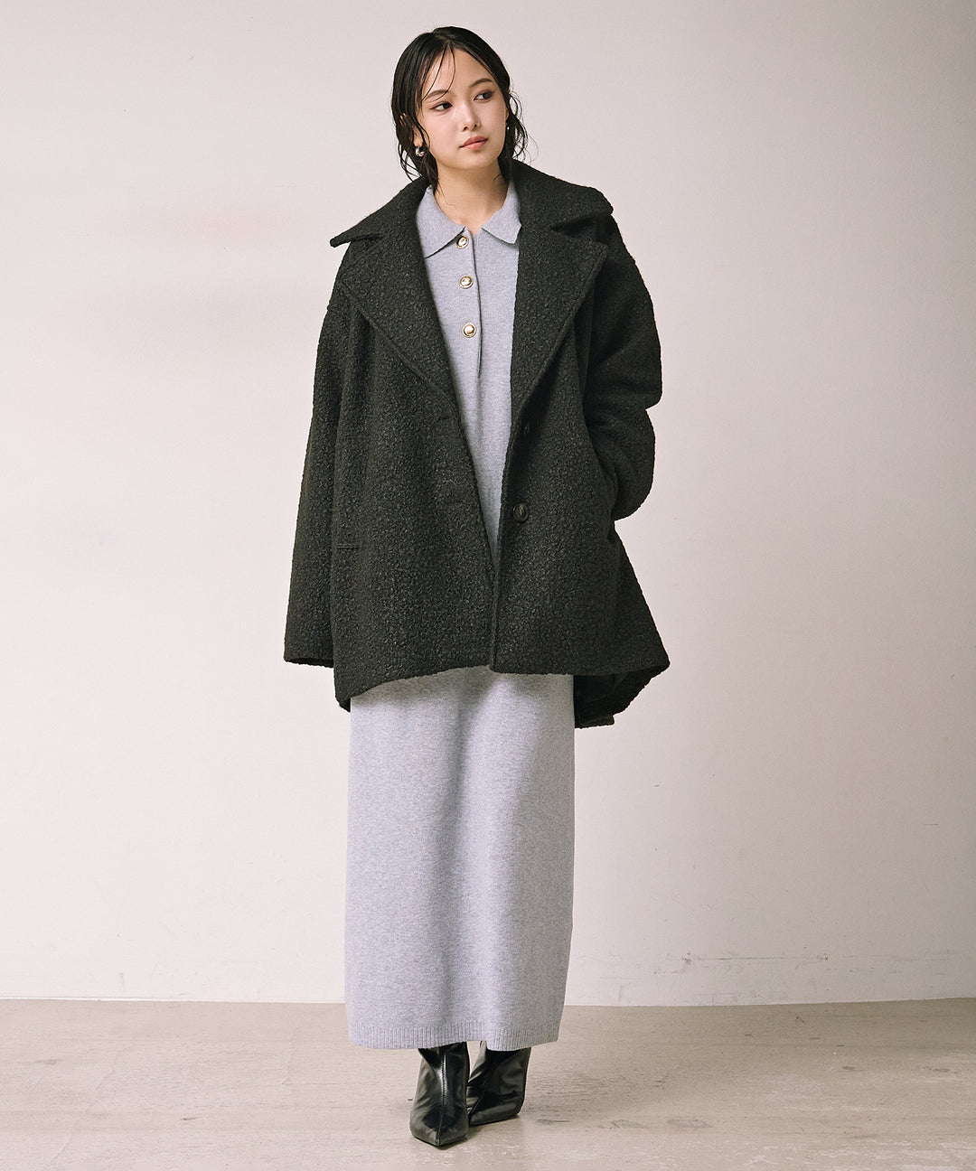 (eliuu)Loop Tweed Jacket Coat