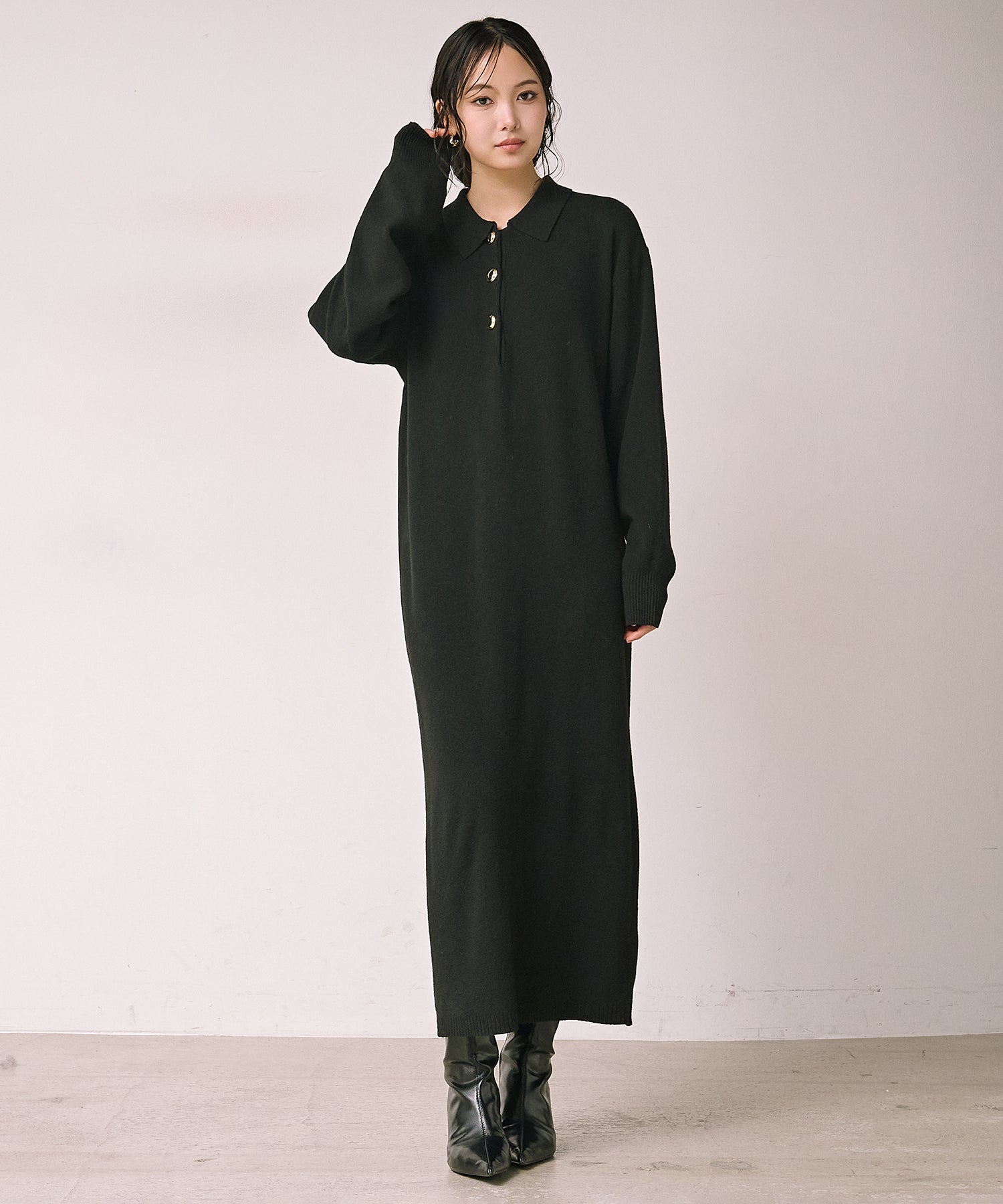 eliuu)Polo Airy Knit Onepiece – MIELI INVARIANT