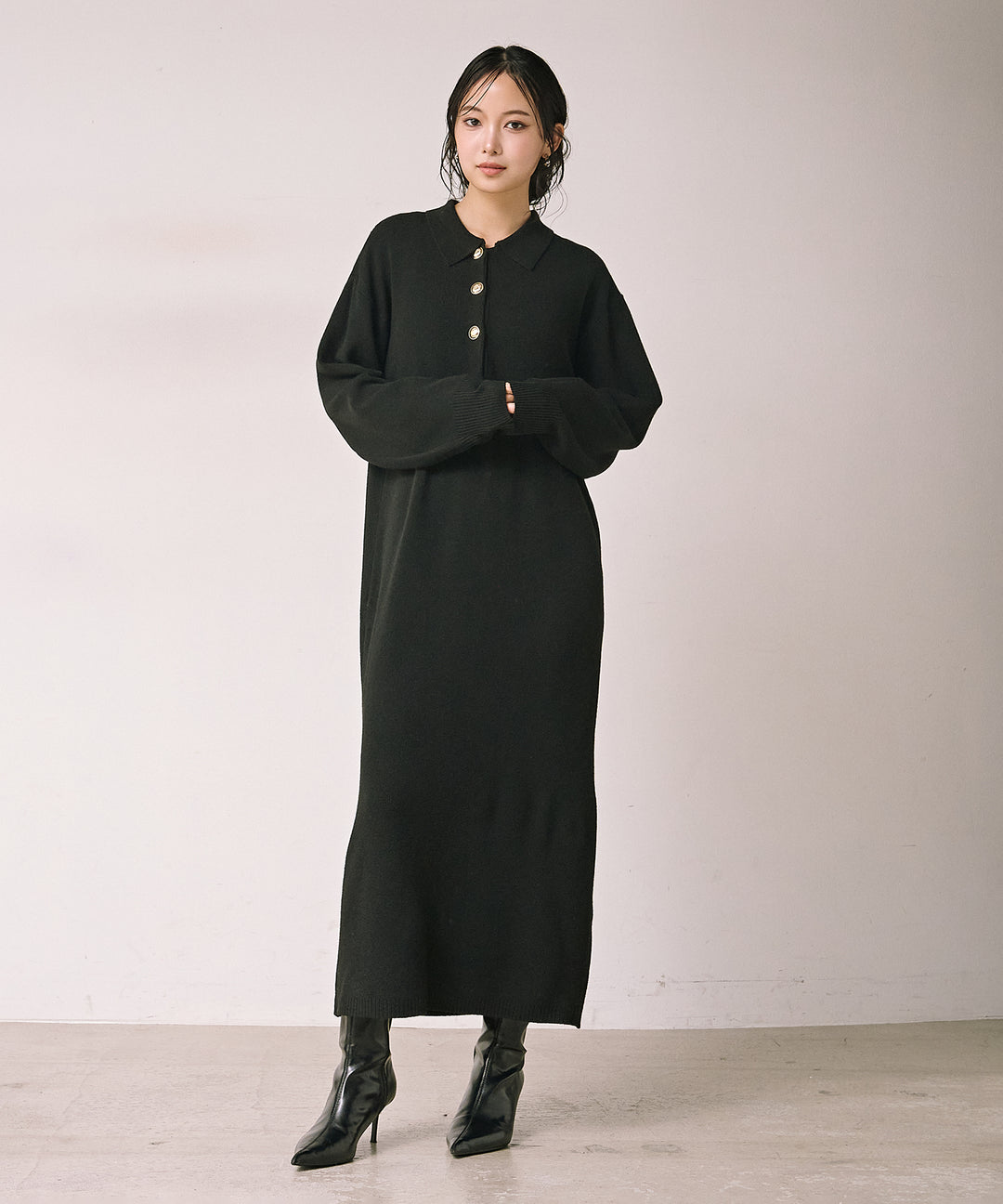 (eliuu)Polo Airy Knit Onepiece