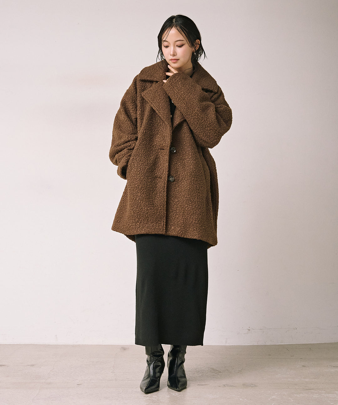 (eliuu)Loop Tweed Jacket Coat