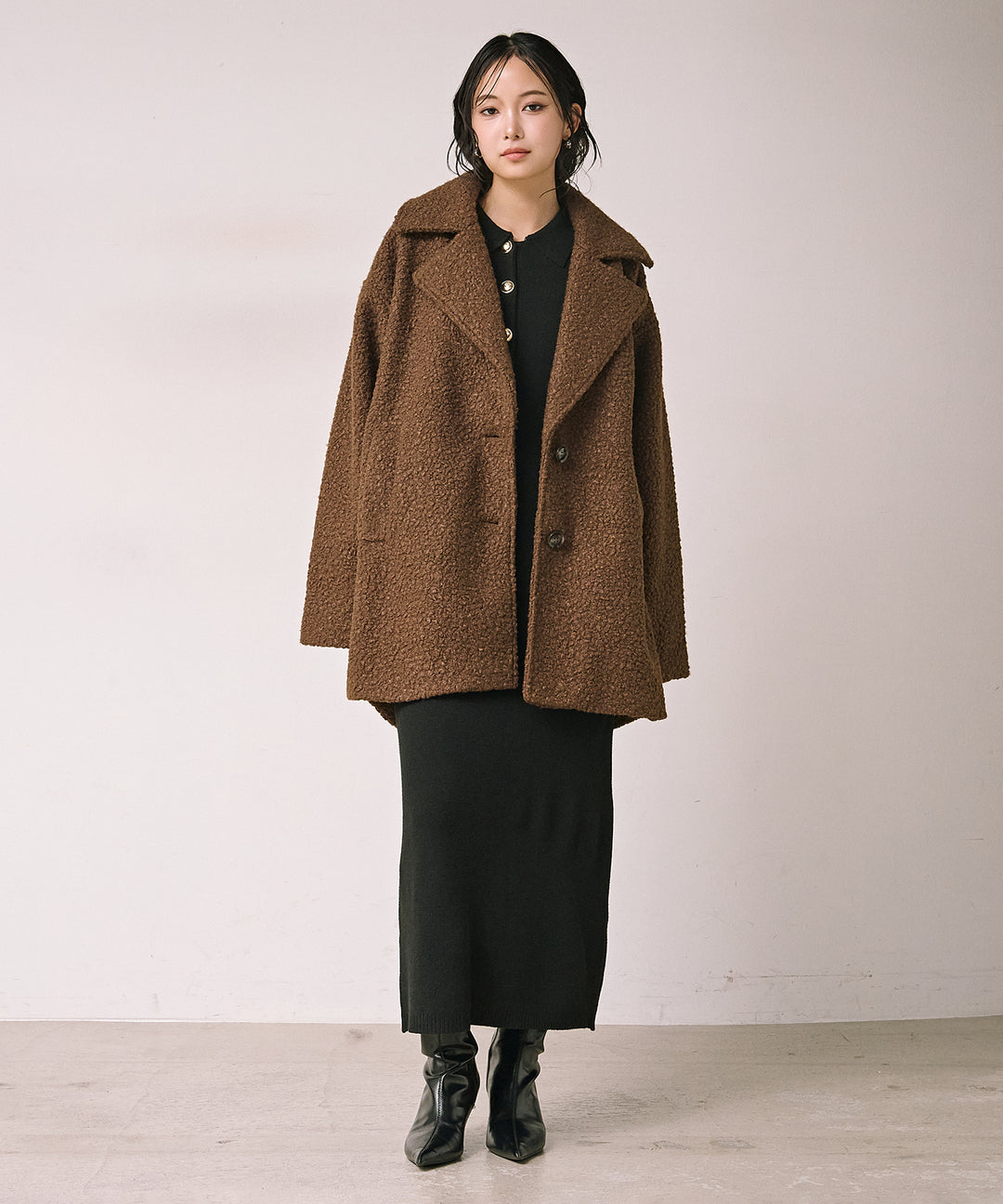 (eliuu)Loop Tweed Jacket Coat
