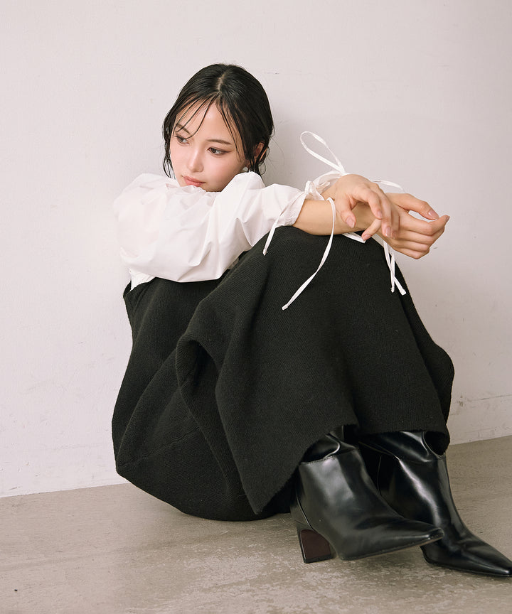 [SET]Draw Sleeve Shirt+Knit Vest Onepiece