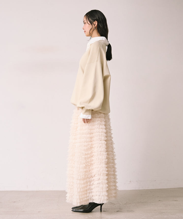 (eliuu)Texture Combi Polo Knit