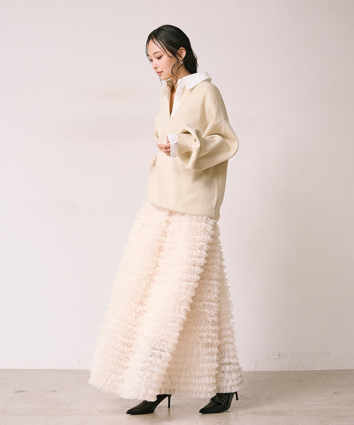 (eliuu)Texture Combi Polo Knit