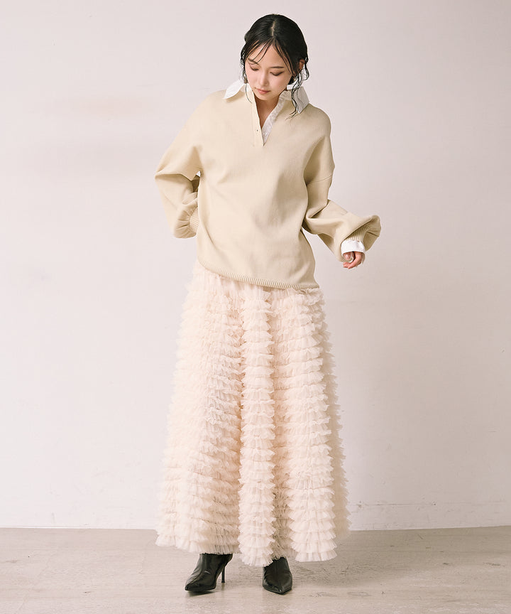 (eliuu)Texture Combi Polo Knit