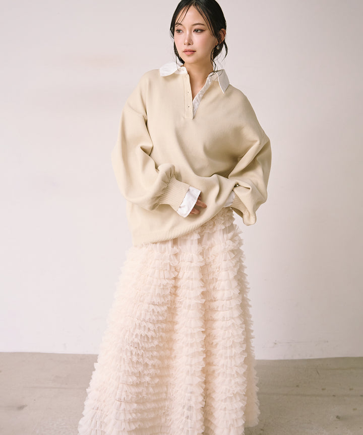 (eliuu)Texture Combi Polo Knit