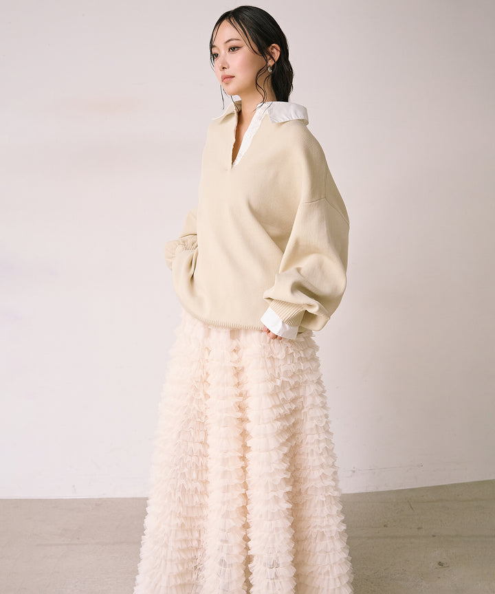 (eliuu)Texture Combi Polo Knit