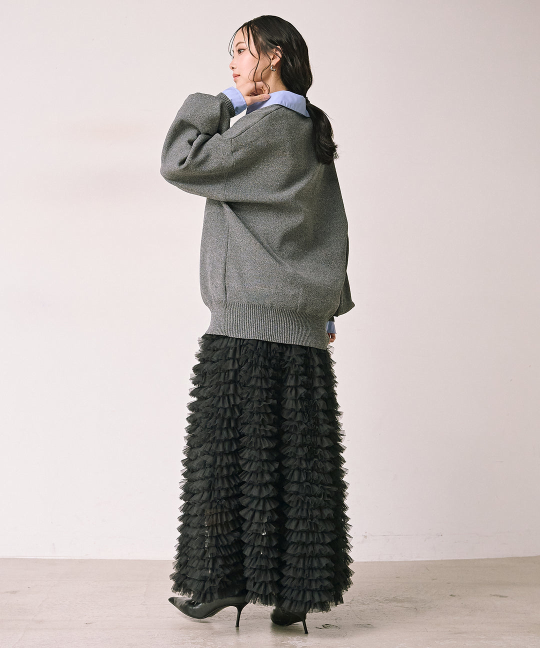 (eliuu)Texture Combi Polo Knit