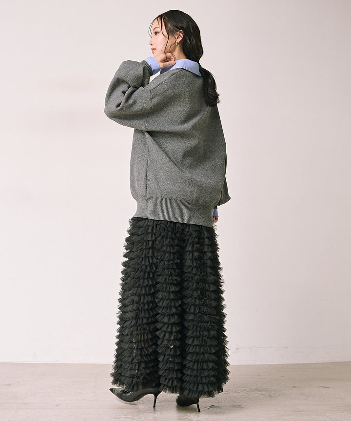 (eliuu)Texture Combi Polo Knit