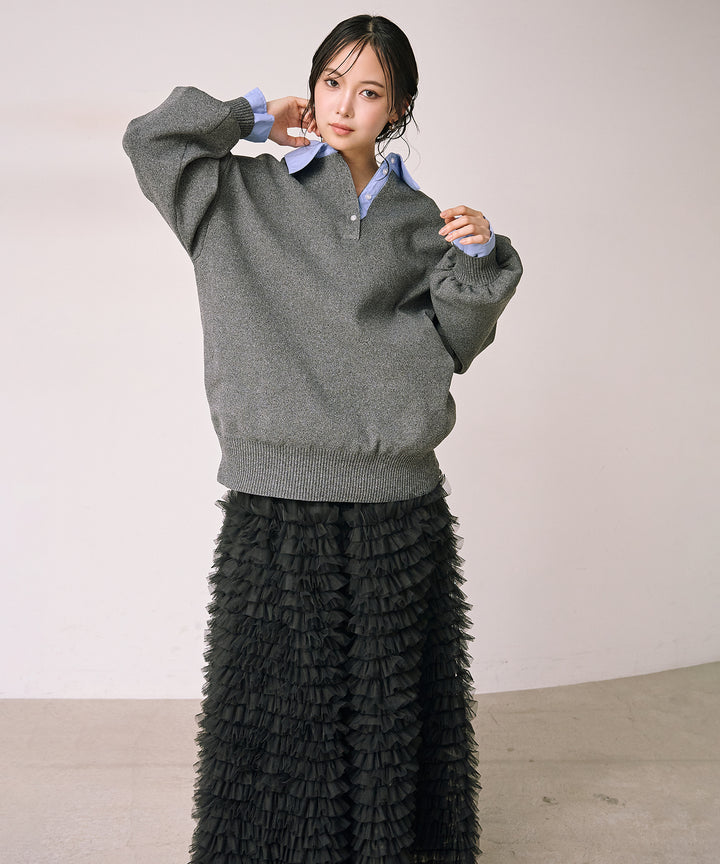 (eliuu)Texture Combi Polo Knit