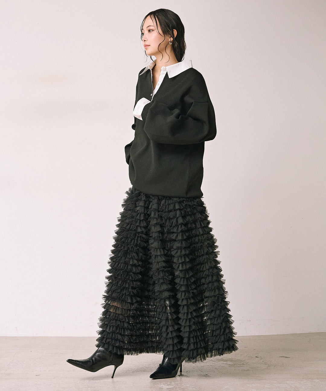 (eliuu)Texture Combi Polo Knit