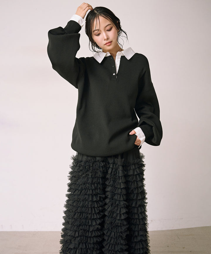 (eliuu)Texture Combi Polo Knit