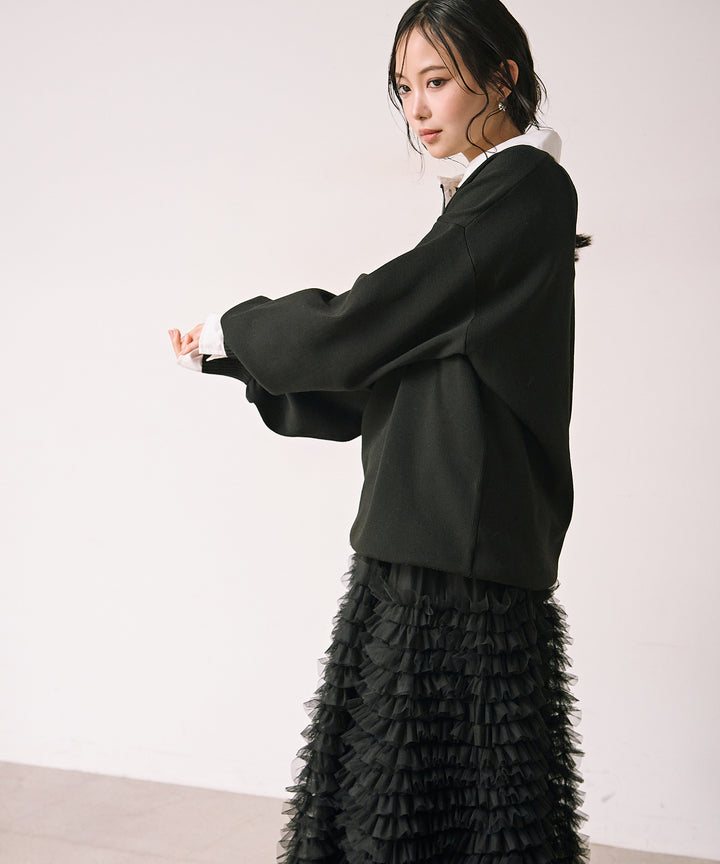 [SET]Texture Combi Polo Knit+Verbena Pin Tulle Skirt