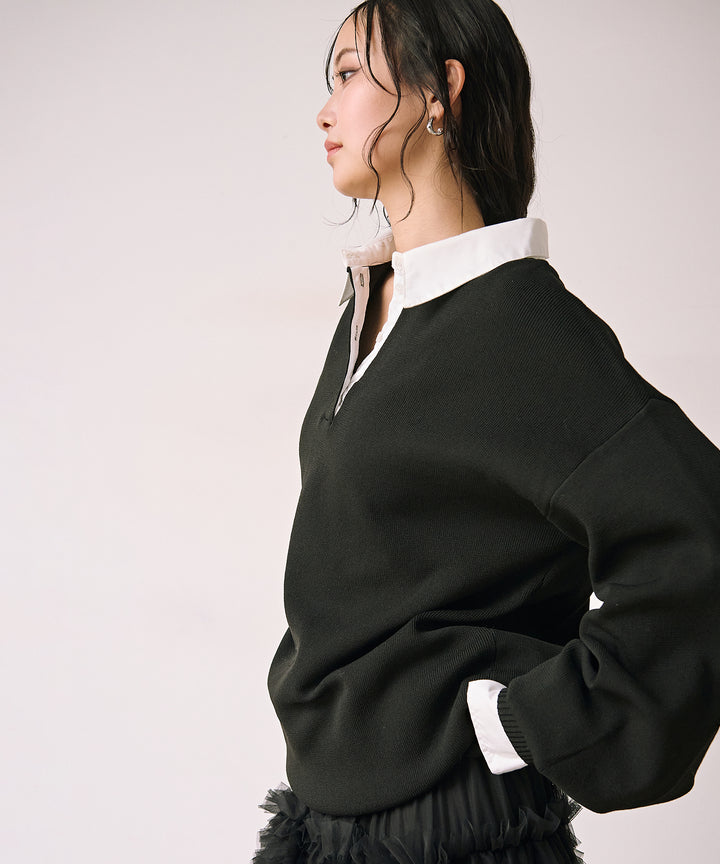 [SET]Texture Combi Polo Knit+Verbena Pin Tulle Skirt