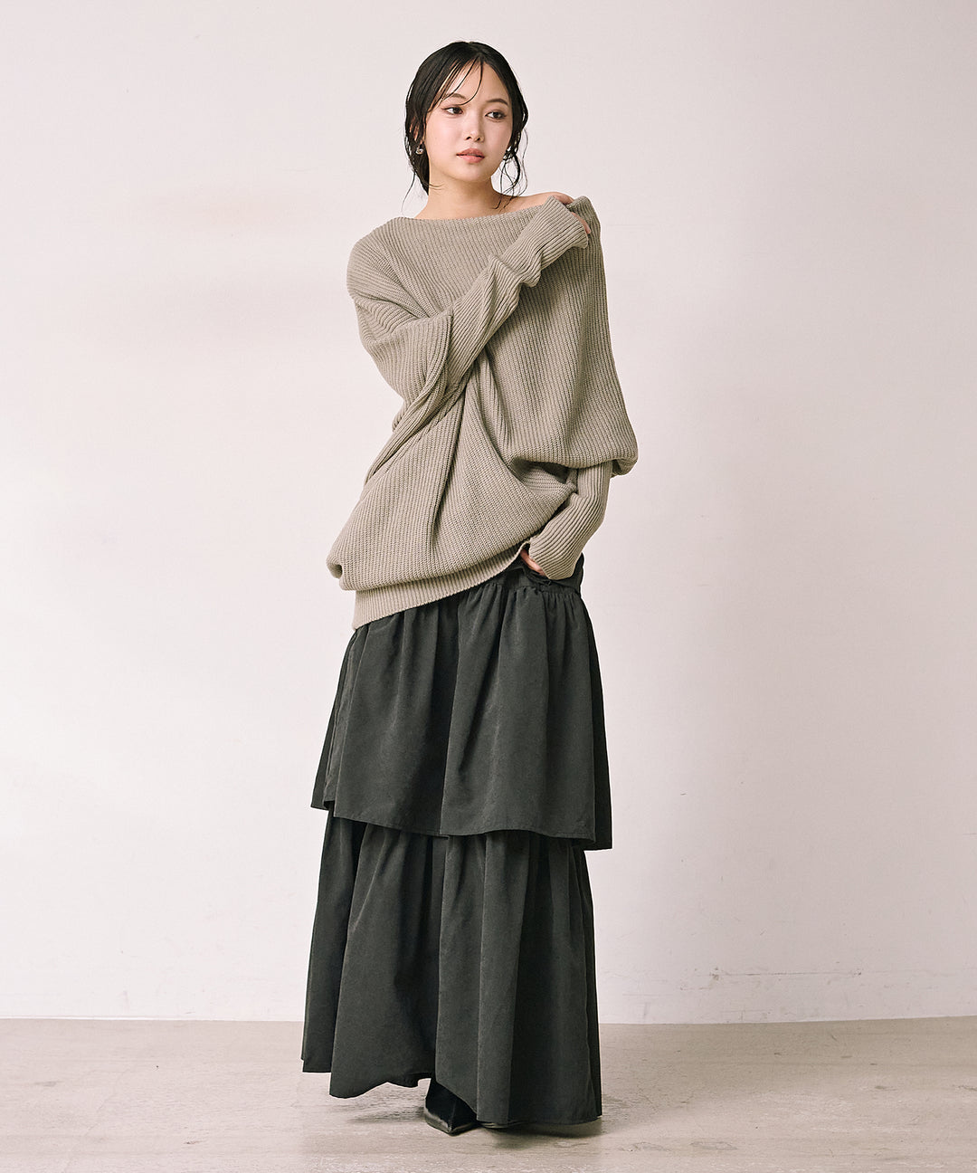 (eliuu)Tiered Peach Skin Skirt