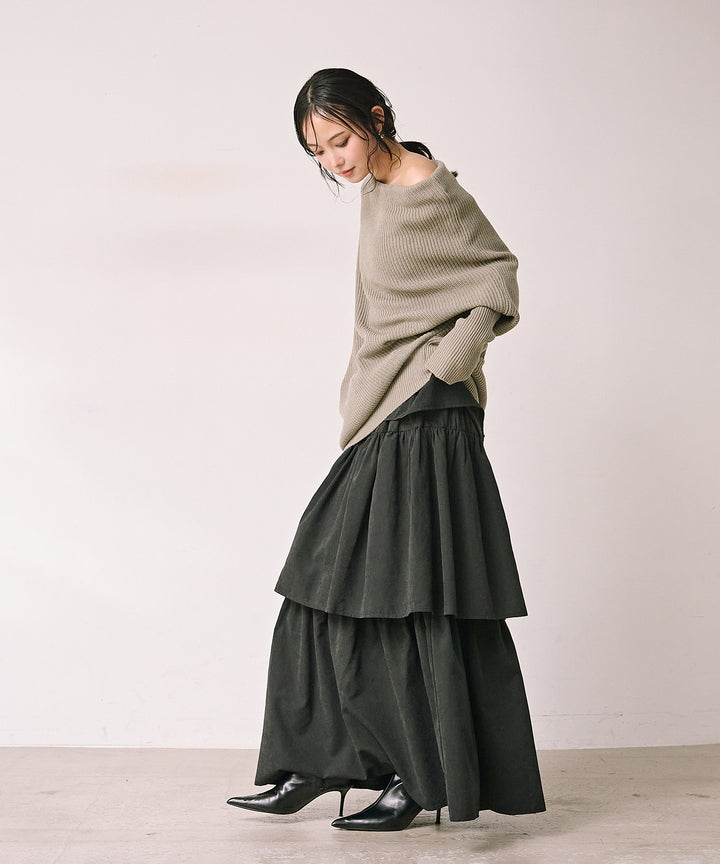 (eliuu)Tiered Peach Skin Skirt