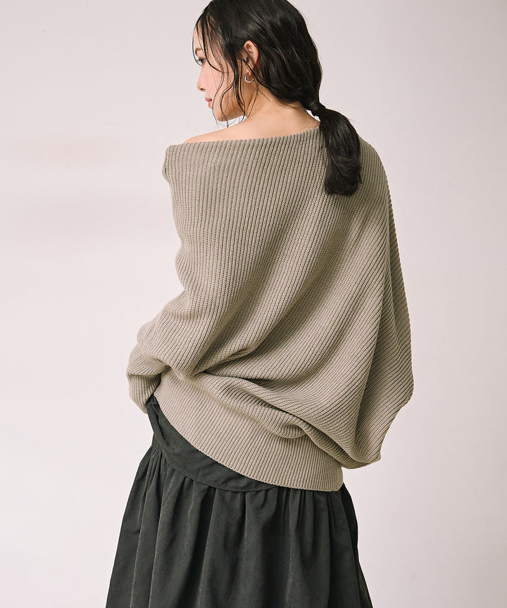 [SET]Drape Asymmetry Knit+Tiered Peach Skin Skirt