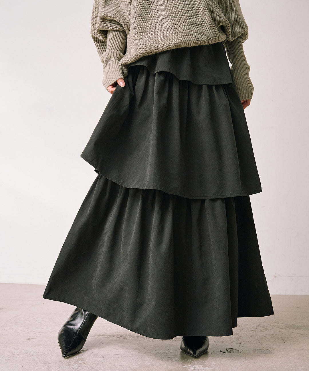 (eliuu)Tiered Peach Skin Skirt