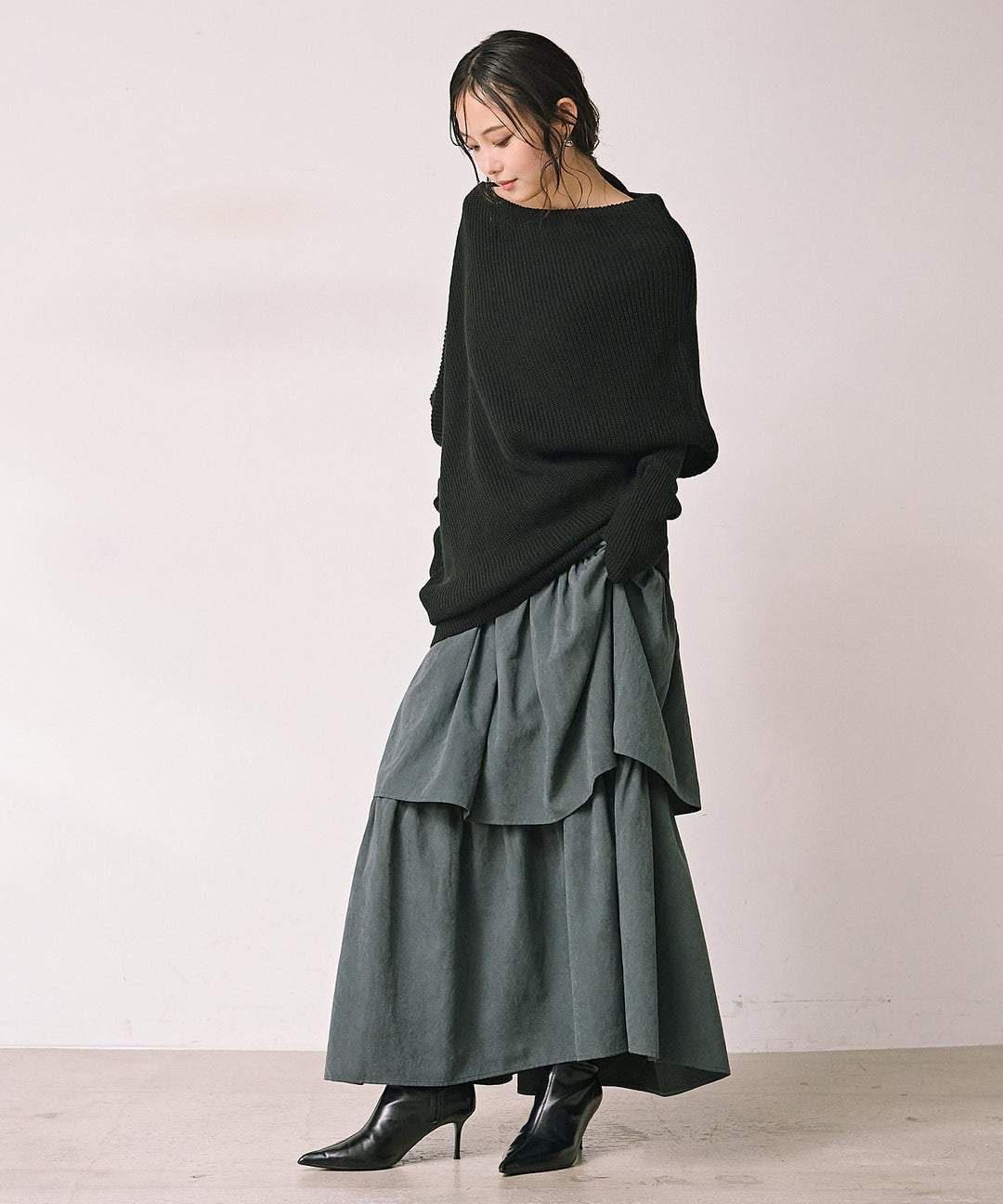 (eliuu)Tiered Peach Skin Skirt