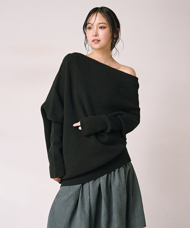 (eliuu)Drape Asymmetry Knit