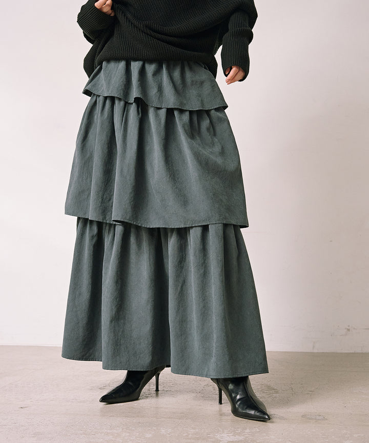 (eliuu)Tiered Peach Skin Skirt