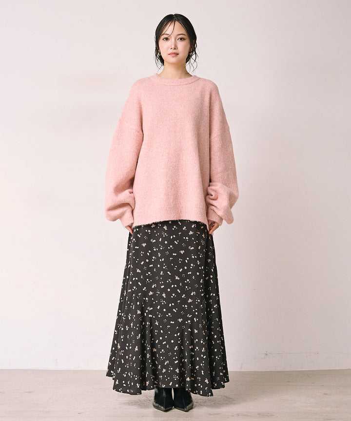 [SET]Heather Mix Medi Knit PO+Floral Semi Flare Skirt(2set)